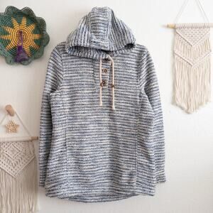 Weird Fish Estado Slub Knit Hoodie Sweatshirt Blue and White Size 16